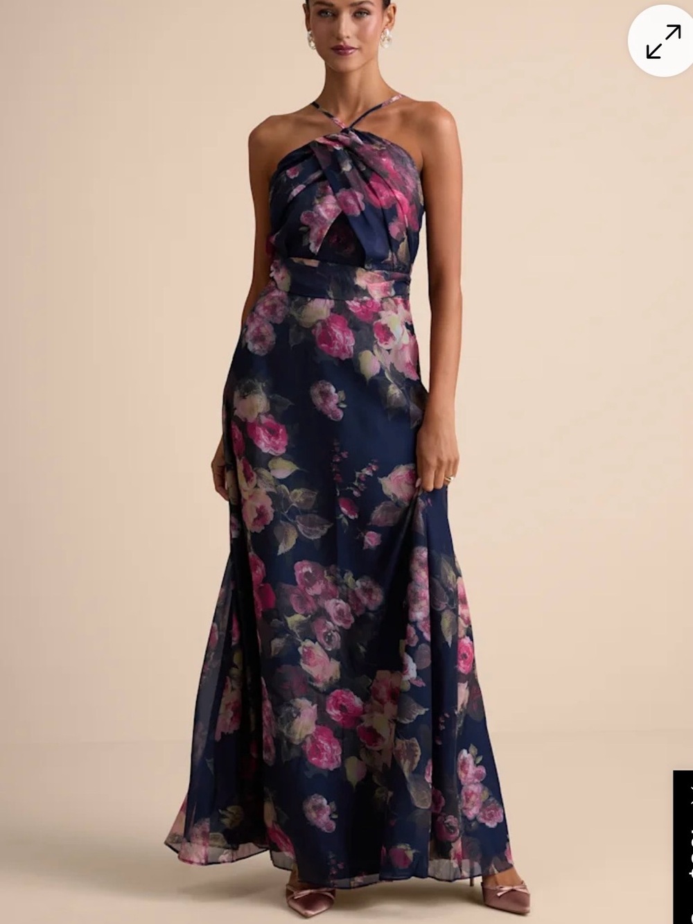 NWT Farris Navy Floral Organza Halter Maxi Dress Lulus